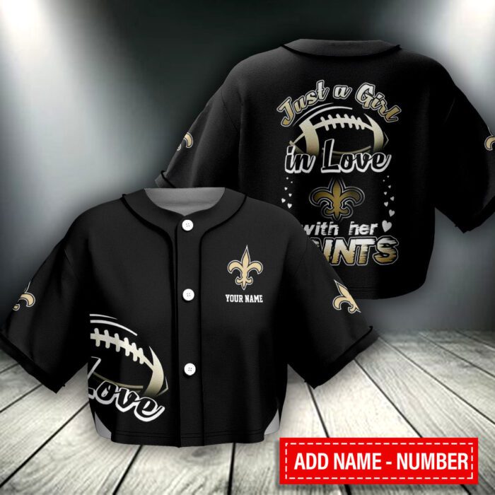 New Orleans Saints Crop Top Baseball Jersey CBJS1056