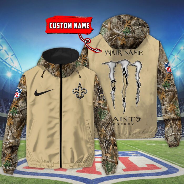 New Orleans Saints NFL Windbreaker Outdoor Camo Jacket Custom Name WWB1091