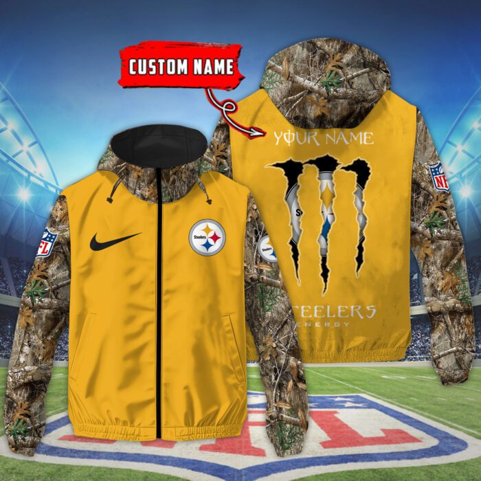 Pittsburgh Steelers NFL Windbreaker Outdoor Camo Jacket Custom Name WWB1090