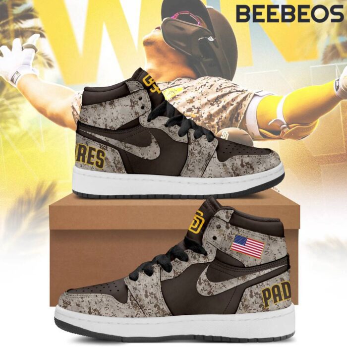 San Diego Padres Military Air Jordan 1 High Top Shoes JD1 Sneakers BJD5039