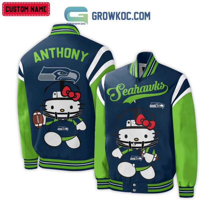 Seattle Seahawks NFL Hello Kitty Personalized Baseball Jacket GBJ1547