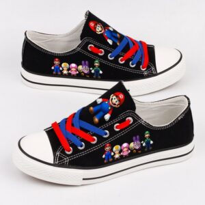 Super Mario Shoes Low Top Canvas Sneakers Black Printed ELT1074