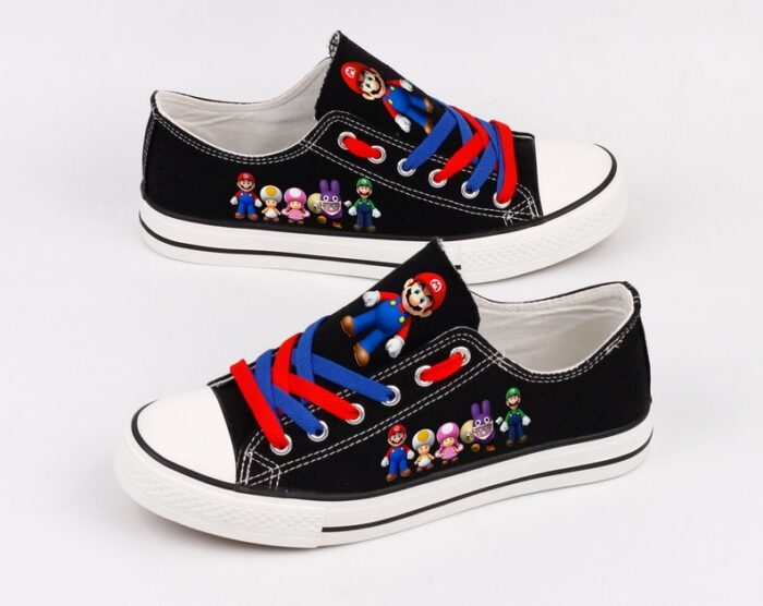 Super Mario Shoes Low Top Canvas Sneakers Black Printed ELT1074