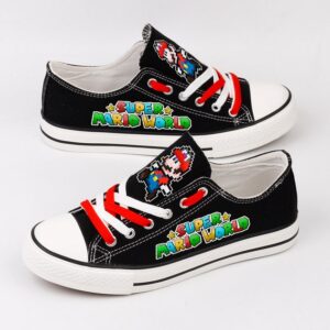 Super Mario Shoes Low Top Canvas Sneakers Black Printed ELT1075