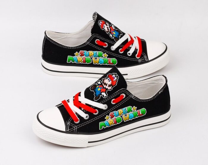 Super Mario Shoes Low Top Canvas Sneakers Black Printed ELT1075