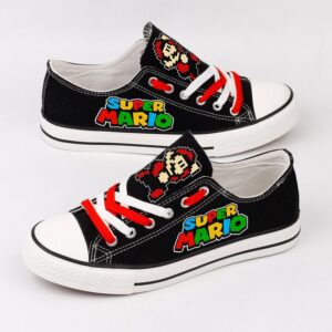 Super Mario Shoes Low Top Canvas Sneakers Black Printed ELT1076