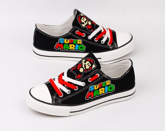 Super Mario Shoes Low Top Canvas Sneakers Black Printed ELT1076