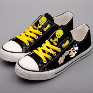 Tweety Bird Shoes Low Top Canvas Sneakers Black Shoes ELT1082