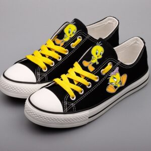 Tweety Bird Shoes Low Top Canvas Sneakers Black Shoes ELT1159