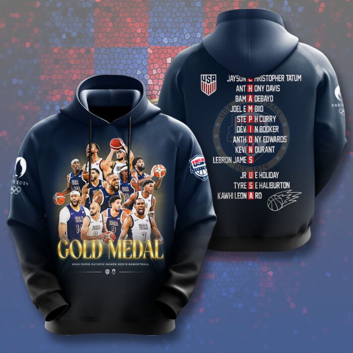 United States Olympic 2024 Men National Basketball 3D Unisex Performance Hoodie GUS1034