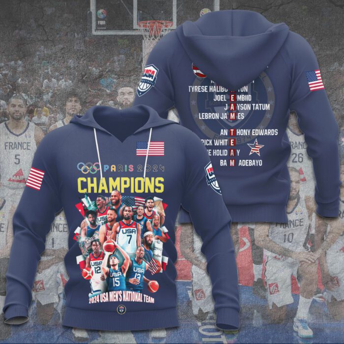 United States Olympic 2024 Men National Basketball Team 3D Unisex Performance Hoodie GUS1039