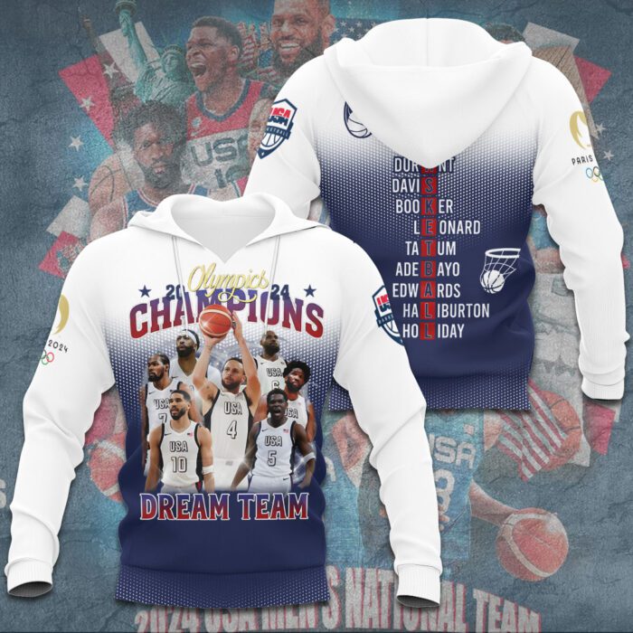 United States Olympic 2024 Men National Basketball Team 3D Unisex Performance Hoodie GUS1041