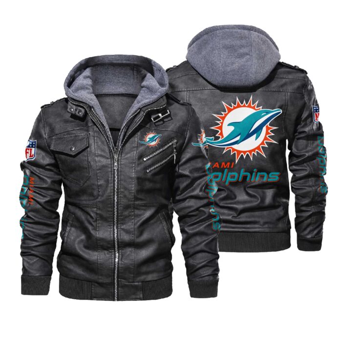 Miami Dolphins Black Brown Leather Jacket LIZ118