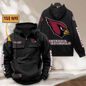 Arizona Cardinals NFL Personalized Multi Pocket Quarter Zip Vintage Hoodie WVH1032