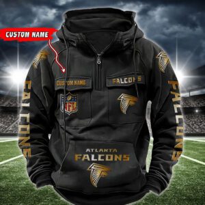 Atlanta Falcons NFL Golden Logo Quarter Zip Vintage Hoodie Custom Name WVH1003