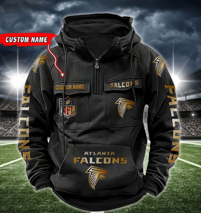 Atlanta Falcons NFL Golden Logo Quarter Zip Vintage Hoodie Custom Name WVH1003