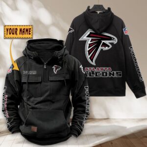 Atlanta Falcons NFL Personalized Multi Pocket Quarter Zip Vintage Hoodie WVH1033