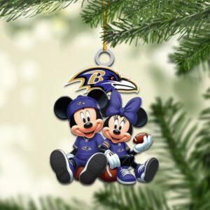 Baltimore Ravens Mickey & Minnie NFL Personalized Ornament For Fans WOM1113