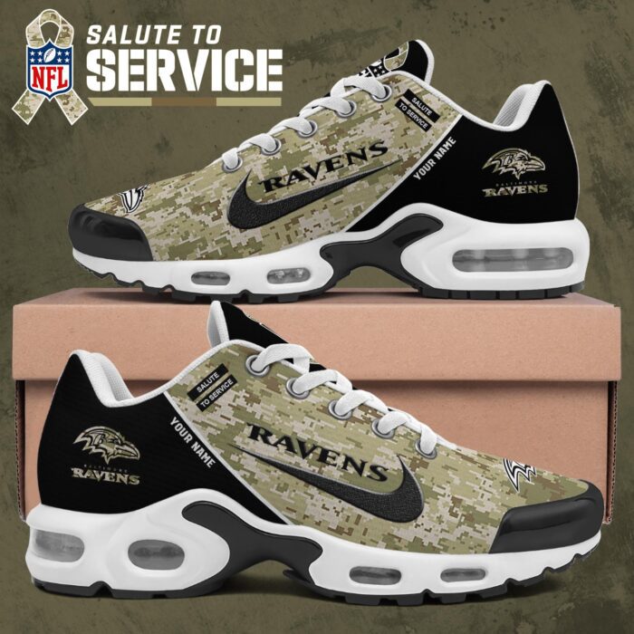 Baltimore Ravens NFL Camo 2024 Salute to Service Custom Name Air Max Plus TN Shoes AWM1034