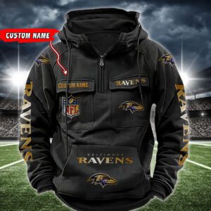 Baltimore Ravens NFL Golden Logo Quarter Zip Vintage Hoodie Custom Name WVH1001