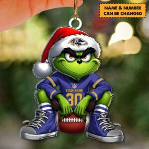 Baltimore Ravens NFL Grinch Christmas Ornaments Custom Name And Number Gifts For Fan WOM1087