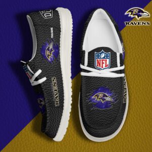 Baltimore Ravens NFL Hey Dude Canvas Loafer Black Shoes Custom Name  WLF3038