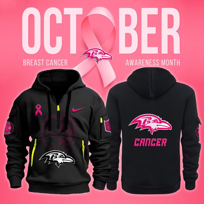 Baltimore Ravens NFL October Breast Cancer Awareness Month Quarter Zip Hoodie