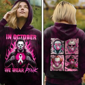 Breast Cancer Awareness x Horror Movies Unisex 3D Hoodie ACA1001