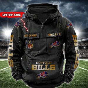 Buffalo Bills NFL Golden Logo Quarter Zip Vintage Hoodie Custom Name WVH1005