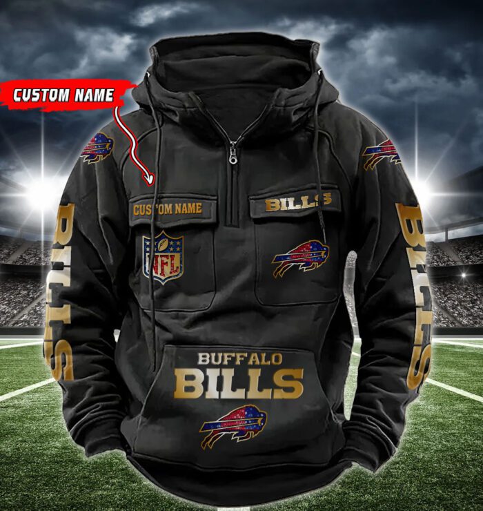 Buffalo Bills NFL Golden Logo Quarter Zip Vintage Hoodie Custom Name WVH1005