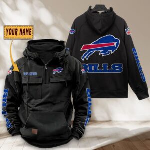 Buffalo Bills NFL Personalized Multi Pocket Quarter Zip Vintage Hoodie WVH1036