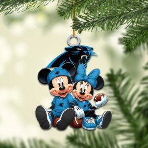 Carolina Panthers Mickey & Minnie NFL Personalized Ornament For Fans WOM1114