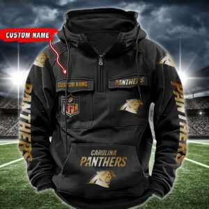 Carolina Panthers NFL Golden Logo Quarter Zip Vintage Hoodie Custom Name WVH1008