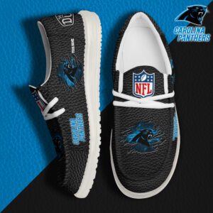 Carolina Panthers NFL Hey Dude Canvas Loafer Black Shoes Custom Name  WLF3041