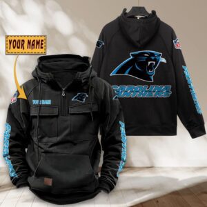 Carolina Panthers NFL Personalized Multi Pocket Quarter Zip Vintage Hoodie WVH1038