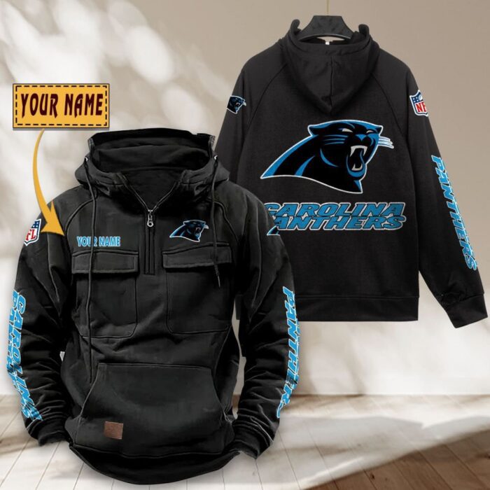 Carolina Panthers NFL Personalized Multi Pocket Quarter Zip Vintage Hoodie WVH1038