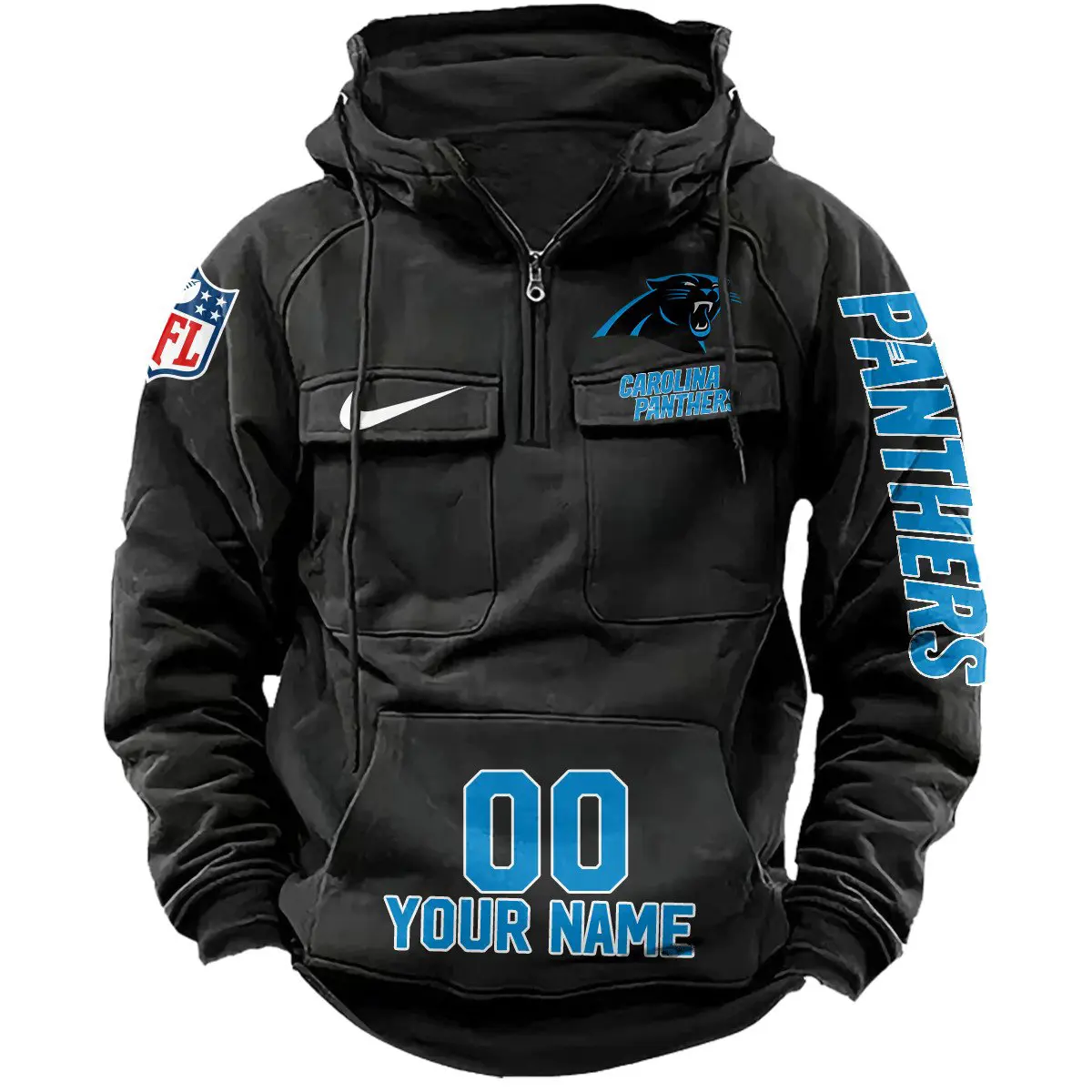 Carolina Panthers NFL Swoosh Personalized Vintage Hoodie Quarter Zip Retro Hoodie WRH1009