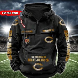 Chicago Bears NFL Golden Logo Quarter Zip Vintage Hoodie Custom Name WVH1000