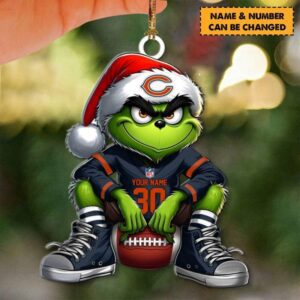 Chicago Bears NFL Grinch Christmas Ornaments Custom Name And Number Gifts For Fan WOM1090