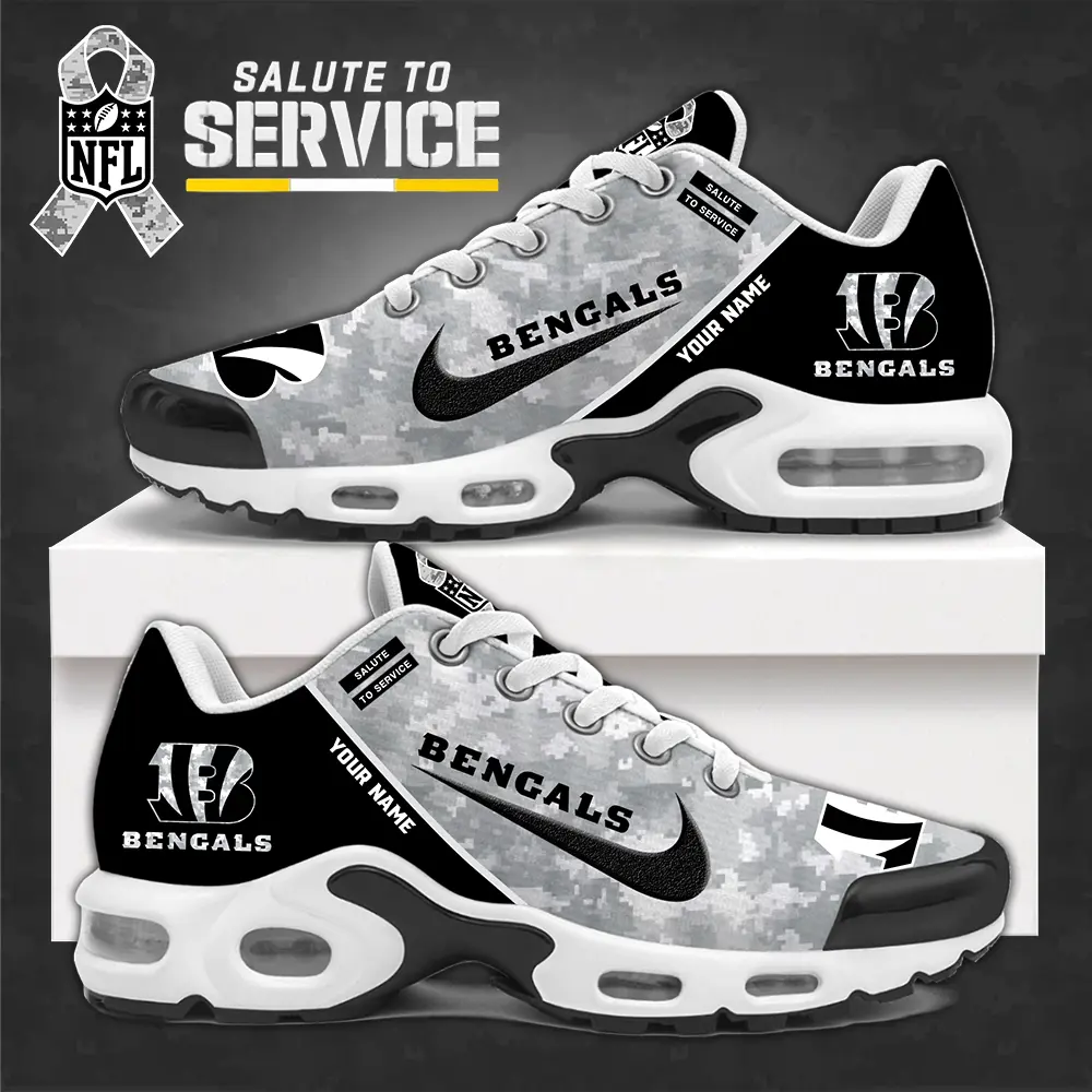 Cincinnati Bengals NFL Camo 2024 Salute to Service Personalized Air Max Sneakers Air Max Plus TN Shoes AWM1005