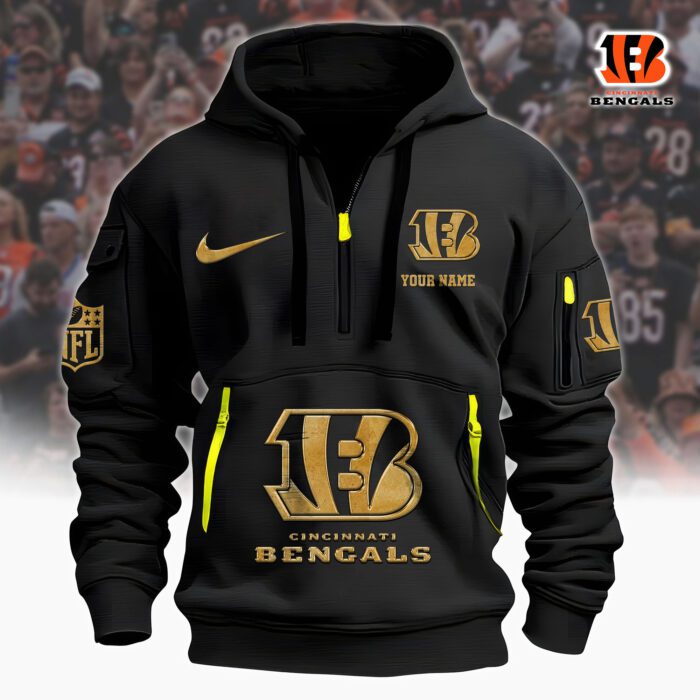 Cincinnati Bengals NFL Custom Your Name Metal Logo Quarter Hoodie Zip WQH5161