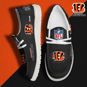 Cincinnati Bengals NFL Hey Dude Canvas Loafer Black Shoes Custom Name  WLF3039