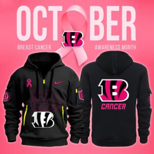 Cincinnati Bengals NFL October Breast Cancer Awareness Month Quarter Zip Hoodie