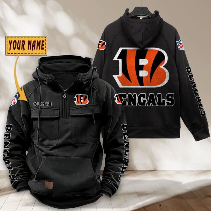 Cincinnati Bengals NFL Personalized Multi Pocket Quarter Zip Vintage Hoodie WVH1035