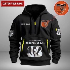 Cincinnati Bengals NFL Personalized State Logo Quarter Zip Hoodie WQH5060