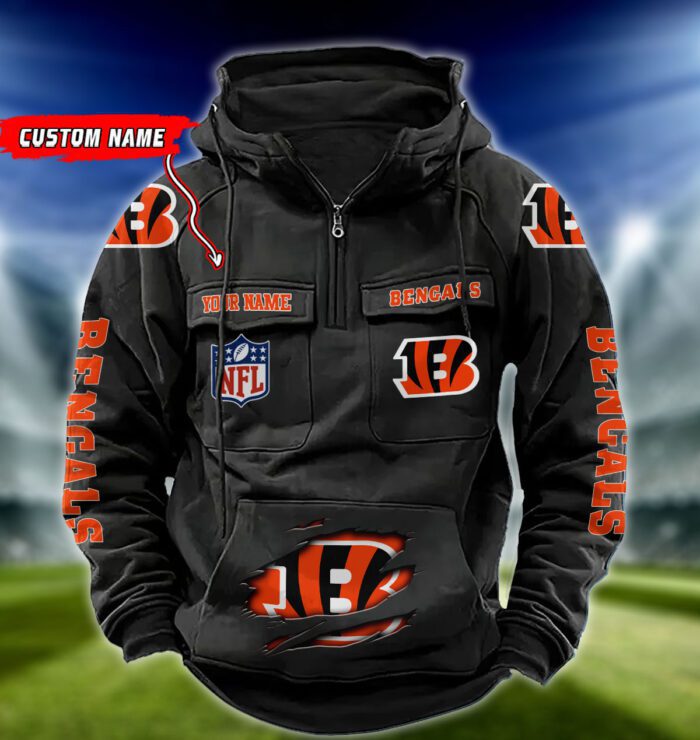 Cincinnati Bengals NFL Vintage Hoodie Quarter Zip Retro Hoodie Custom Any Name  WRH1068