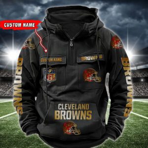 Cleveland Browns NFL Golden Logo Quarter Zip Vintage Hoodie Custom Name WVH1007