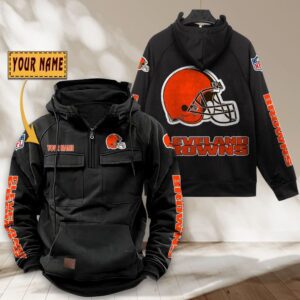 Cleveland Browns NFL Personalized Multi Pocket Quarter Zip Vintage Hoodie WVH1041