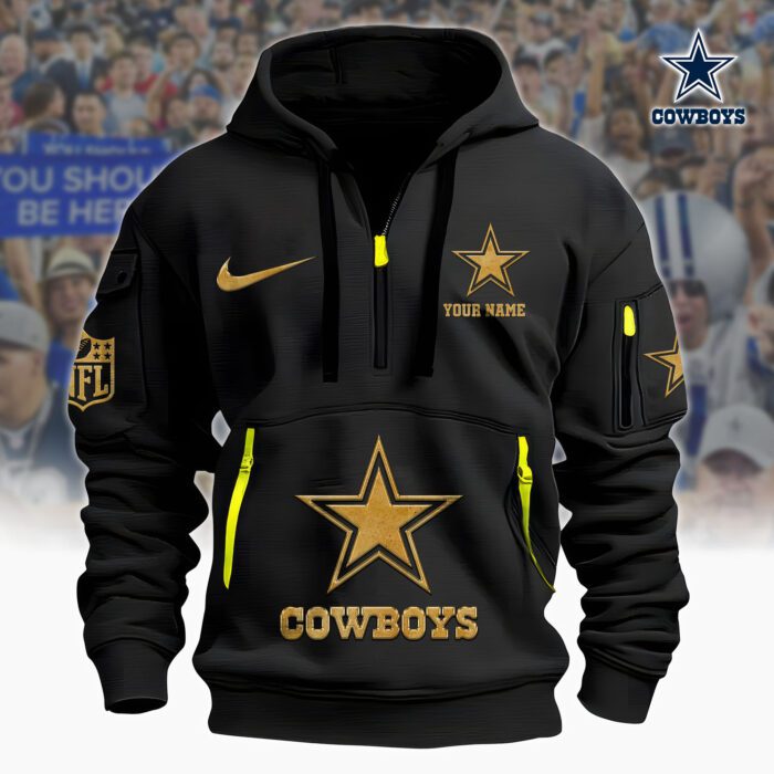 Dallas Cowboys NFL Custom Your Name Metal Logo Quarter Hoodie Zip WQH5166
