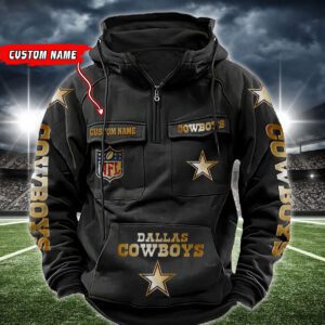 Dallas Cowboys NFL Golden Logo Quarter Zip Vintage Hoodie Custom Name WVH1009